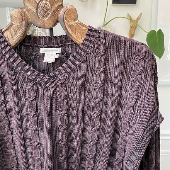 Carbon 2 Cobalt Cable Knit Vneck Sweater Mineral Wash Brown S - Picture 2 of 6